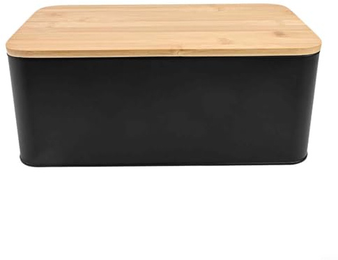 Scatola per il pane con coperchio in legno, scatola per il pane in metallo, contenitore per il pane fatto in casa, per cucina, piano di lavoro e coperchio (nero)