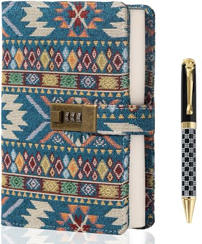 TIEFOSSI Diario di Tessuto con Lucchetto, Diario Foderato con Lucchetto per Donna Uomo, Quaderno di Scrittura con Copertina Rigida, Carta Spessa 100 GSM con 224 Pagine Numerate
