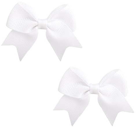 2 Pcs White Hair Bow,Small Flat Baby Hair Bows Clips Templates,for Kids Bridal Ballet Girls Wedding Birthday Party Christmas Gifts Decorative Clip Women Girl Universal Accessory Mini Cute Children Bow