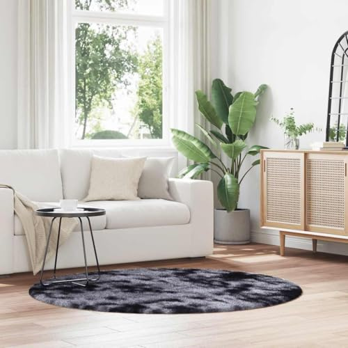 Tonture NAVARRA Shaggy matta med hög lugg, mörkgrå, rund, 160 x 160 cm, robust polyester, Flokati, golvdekoration för vardagsrum, sovrum, halkfri, lätt att rengöra för inomhus- och utomhusbruk
