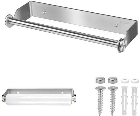 Porte Sopalin en Acier Inoxydable, 28cm Porte Essuie-Tout Mural, Support Essuie-Tout avec vis de Fixation, Porte Sopalin Mural pour Cuisine Salle de Bain, Placards, Argent