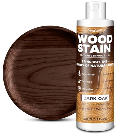 Teinte à Bois 250ml Chêne Foncé à Base d’Eau, Lasure et Peinture pour Meubles Intérieurs Extérieurs, Portes Placards Étagères, Wood Stain Mat, Séchage Rapide, Non Toxique, Facile à Appliquer