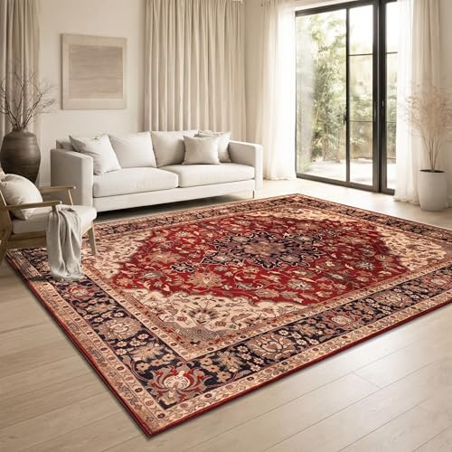 Paco Home Tappeto Soggiorno Vintage Retro Orientale Pelo Cortto Antiscivolo Superficie Morbida Facile Manutenzione Camera Cucina, Colore:Rosso-Beige, Dimensione:120x160 cm