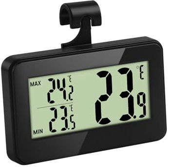 Termómetro para refrigerador y congelador con registro de temperatura máxima/mínima (negro)