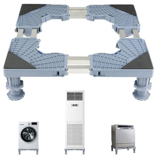 DARENYI Support Réglable pour Lave-Linge, Sèche-Linge & Réfrigérateur, Conception à Double Tube avec 4 Pieds, Antichoc, Réduction du Bruit, Charge 300 kg, Largeur réglable en Hauteur (43-65cm,9-12cm)