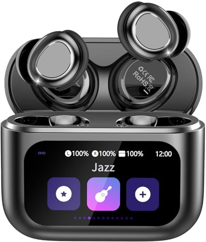 ZYHKON Wireless Sleep Earbuds with Smart Touch Screen, 48H Sleep Headphones with 5 EQ Modes, HiFi Stereo IP7 Waterproof Ear Buds, Black