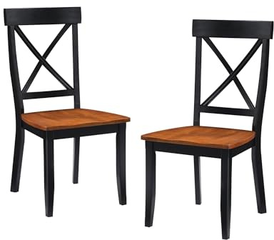 Home Styles Classic Black and Oak Pair of Dining Chairs, with Solid Hardwood Construction, Cottage Oak Finish, X-Style Back, and Mission Style Look, Set of Two