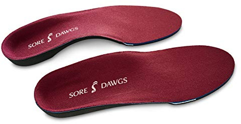 Sore Dawg Achiever Support Insoles for Mid-Arch Active Footwear, Red, Large (Men's 9.5-11, Women's 11-14)