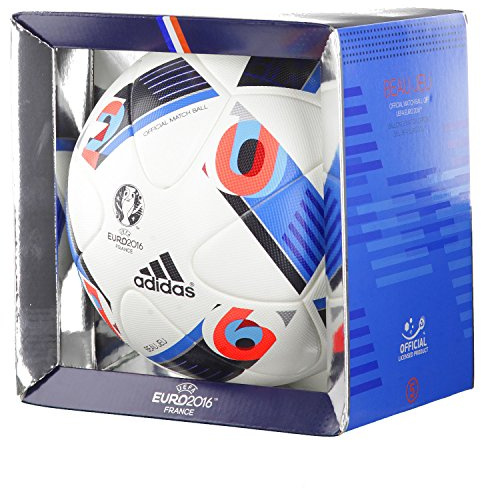 adidas Herren Ball EURO 2016 Official Match, White/Bright Blue/Night Indigo, 5, AC5415