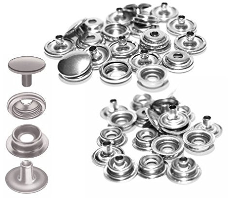 V4A Druck Knopf Set Edelstahl - 80 Teiliges Durable DOT Set - Material A4-AISI 316 - Salz- und Süßwasser Beständig - für Planen, Persenning und Abdeckungen - 20 Komplette Drucknöpfe