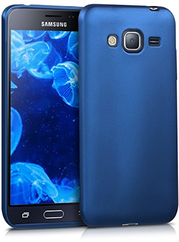 kwmobile Case kompatibel mit Samsung Galaxy J3 (2016) DUOS Hülle - Schutzhülle aus Silikon metallisch schimmernd - Handyhülle Metallic Blau