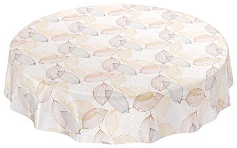 Tischdecke abwaschbar Wachstuchtischdecke Wachstischdecke Blätter Abstrakt Modern Rot Gold Hellgrau Rund 120cm