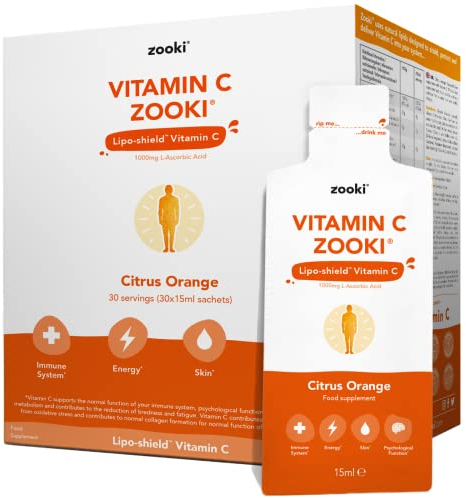 Zooki Liposomal Vitamin C 1000mg Liquid – 4X Higher Absorption – Great Taste, Sugar Free, Vegan – Alternative to High Strength Vitamin C Tablets – Immune System – Energy (Citrus Orange, 30 Servings)