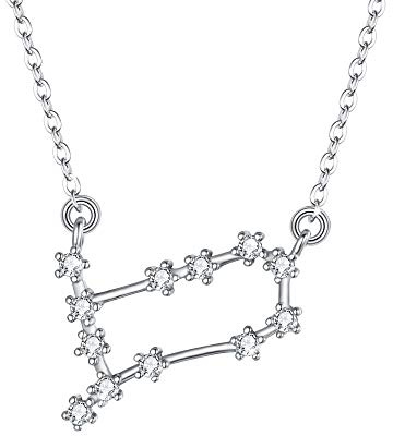 Clearine Halskette Sternzeichen 925 Sterling Silber Cubic Zirconia Sternbilder 12 Horoskop Astrologie Anhänger Kette Klar für Damen Mädschen