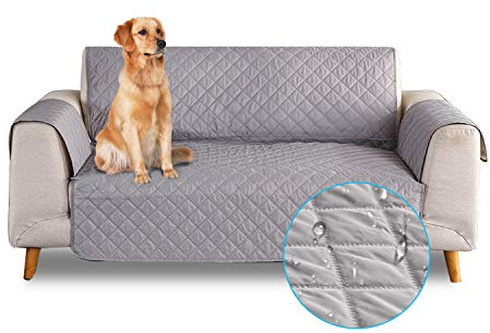 PETCUTE Sofabezug Sofaüberwurf Anti-Rutsch Sofa schonbezug wasserdichtes Sofabezüge Quilted Sofabezüge für Hunde Haustiere Grau 1 Sitzer