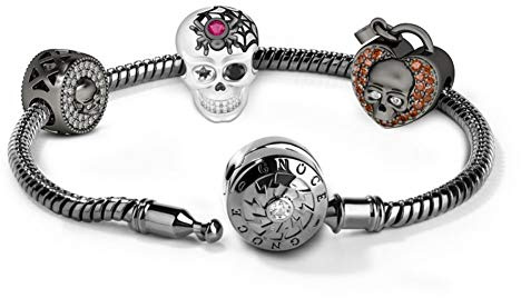 GNOCE Schwarzer Schädel Charm Armband 925 Sterlingsilber Ich liebe dich Einzigartiger Schlangenkette Bettelarmband für Damen Herren (18)