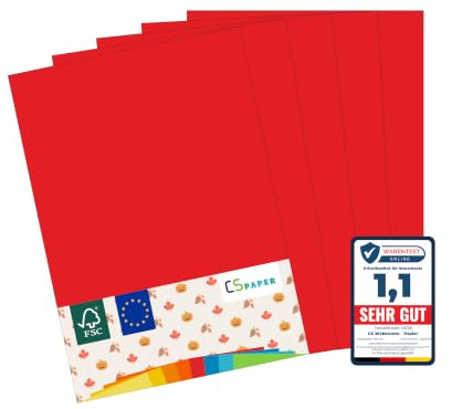 MADE IN EU 50 Blatt farbiges Papier ROT A4 80 g/m² CS Paper - Druckerpapier, Kopierpapier, Universalpapier zum Drucken, Basteln & Falten im Format DIN A4. Papier für den Heim- & Bürobedarf