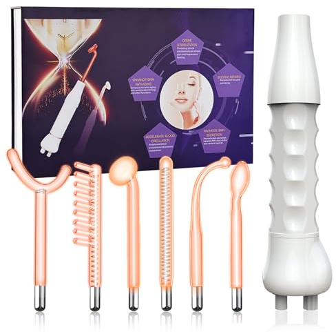 High Frequency Facial Machine 7 Pcs Portable Handheld Electrode Wand Glass Tube Skin Therapy Machine with 7 Neon Gas Wands - Acne Treatment - Skin Tightening - Wrinkle Reducing.