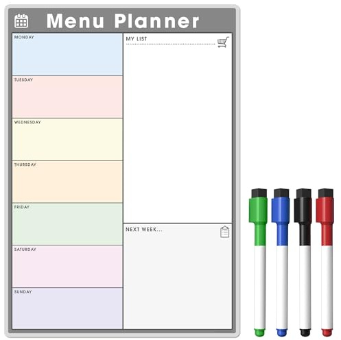 TMS veckoplanerare för kylskåp | Magnetisk whiteboardkalender och inköpslista | Memo Board för torrtorkning för kök | Tillverkad i Storbritannien (A4 (30 x 21 cm), färg/grå)