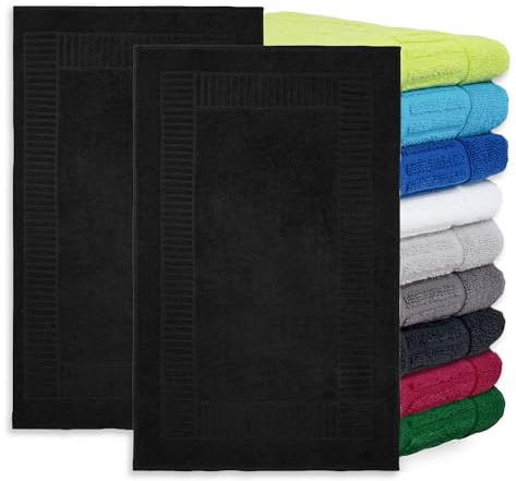 BaSaTex Badvorleger Duschvorleger, 2er Pack, 60x90 cm, Schwarz | 100% Baumwolle, Öko-Tex Made in Green zertifiziert, Badvorleger für Dusche & Badewanne, 800g