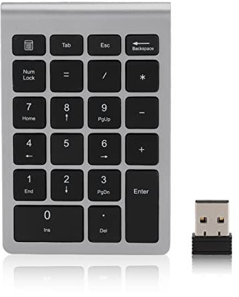 Zunate Teclado numérico inalámbrico, 22 Teclas Teclado numérico con Receptor USB Mini Teclado numérico portátil 2.4G Teclado numérico de Contabilidad financiera, para portátil, portátil(Gris Hierro)