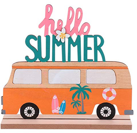Amosfun Hawaii Holz deko Schriftzug DIY Aufsteller Tropische Tischdeko Hello Summer Bus Dekofigur Schlafzimmer Wohnzimmer Sommer Strand Dekoration Luau Party Hochzeit Ornament Geschenk