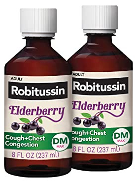 Robitussin Maximum Strength Elderberry Cough Plus Chest Congestion DM, Cough Suppressant for Adults, Providing Non Drowsy Liquid Cough and Chest Congestion Relief - 2x8 Fl Oz