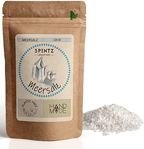 SPINTZ 500g Meersalz grob - grobes Speisesalz - Ideal für Salzmühle - perfekt für mediterrane Gerichte - zum salzen - Premium Gourmet Salz ohne Rieselhilfen | plastikfrei verpackt