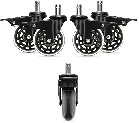 kwmobile 5X Rotelle Sedia Ufficio Ø63mm Perno 10x22mm - Ruote Gommate AntiGraffio Pavimenti Delicati - Rotelline Ricambio Sedie Girevoli - con Freno