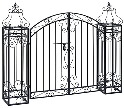 Susany Cancello Ornamentale da Giardino a Doppia Anta in Ferro Battuto 22x20,5x100/134/160 cm,Cacello per Recinzione,Cancello in Metallo,Cancello da Esterno,Cancello in Acciaio