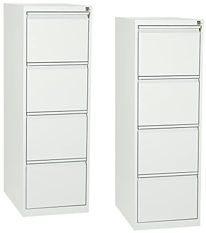 Schrank & Stuhl 2 Stück Hängeregisterschränke einbahnig – Hängemappenschränke mit je 4 Schüben für DIN A4, abschließbar, komplett montiert, 132 x 40 x 62 cm, Weiß