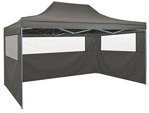 vidaXL Profi Partyzelt Faltbar mit 3 Seitenwänden Wasserbeständig Pavillon Festzelt Gartenzelt Bierzelt Faltpavillon Garten 3x4m Stahl Anthrazit