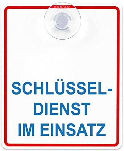 Schilderio Premium Saugnapfschild Schlüsseldienst im Einsatz 3 mm Acrylglas ca 100x120 mm Schlüsseldienst Schild mit Saugnapf 30 mm Autoschild Schluesseldienst im Einsatz für Autoscheiben innen