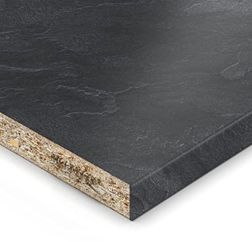 19mm Spanplatte Zuschnitt Schiefer melaminharzbeschichtet Länge bis 200cm Dekorplatten Zuschnitte mit Umleimer Auswahl: 50 x 60 cm (ABS Kante lange Seite)