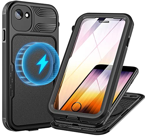 Lanhiem für iPhone SE 2020/2022 Hülle, IP68 Wasserdicht iPhone 8/7 Hülle [Kompatibel mit Magsafe] Handyhülle Magnet Case 360 Grad Panzerhülle Outdoor Stoßfest Cover mit Displayschutz, Schwarz