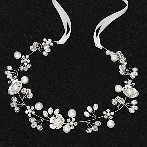 Haarschmuck Kommunion Mädchen - Blumenkranz Haarbänder für Kinder, Hochzeit und Braut - Perle Stirnband