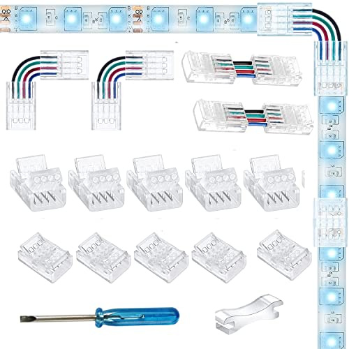 YUTOKEER LED-Verbindungssatz - 4-poliger 10 mm RGB LED-Streifen-zu-Draht- und Streifen-zu-Streifen-Verbinder, lötfreier Adapter, Terminal-Verlängerungsverbindung, inklusive L-Form und H-Form Verbinder