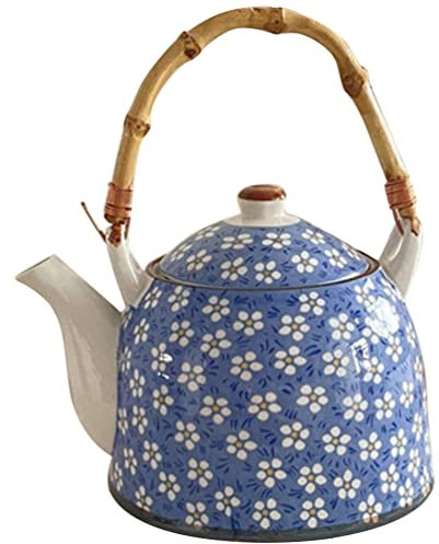 Ipetboom Japanische Keramik-Teekanne, Kaffeekanne, Wasserkessel, japanischer Stil mit Sieb, Porzellan, Vintage-Blumenmuster, Tee-Brauer, Milchspender, Krug für Küche, Zuhause, Blau, Retro-Dekor