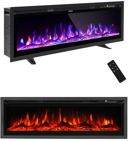 M.C.Haus Electric Fireplace Insert Wall Mounted Freestanding Heater Metal Panel Heater Colorful Flame Remote Control with Crystal, 900W/1800W (40/102cm, Black)