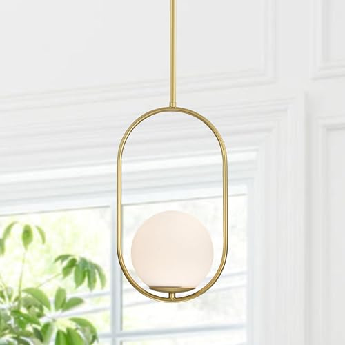 Alighting Pendelleuchte Gold mit Milchglas Kugel Ø15 cm | Höhenverstellbare Hängelampe Modern, E14 Glas Pendellampe für Esstisch, Küche, ohne Leuchtmittel