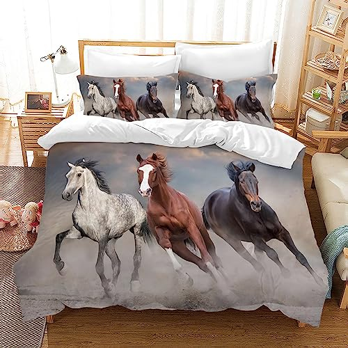 UGZDEA Horse Bed Linen Set 220x240cm- White Bed Linen 3-Piece Set Bed Linen for Adults Bedroom Decor (King（220x240cm）, B)