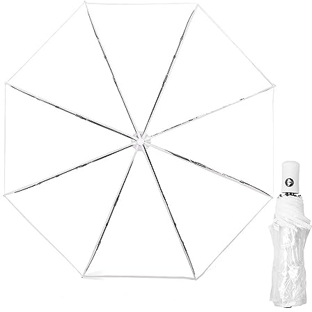 YUEMING Auto Open Folding Umbrella, Clear Transparent Rainproof Travel Umbrella for Weddings, Bride, Groom, Photographer