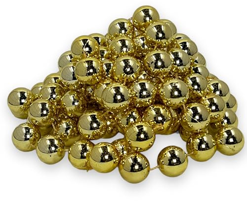 MIJOMA Perlengirlande – Elegante Perlenband, Perlenkette & Dekorative Perlenschnur | Stilvolle Tischdekoration, Weihnachten, Advent, Hochzeit | 20mm Deko-Perlen, 2.7 Meter (Gold XXL)