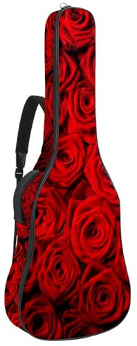 Eslifey Akustikgitarre Tasche Rote Rosen Blüte Verstellbarer Schultergurt Gitarrentasche Gigbag 40 41 42 Zoll, Farbe 2, 42.9x16.9x4.7 in