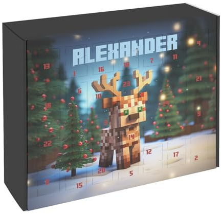 Striefchen® Cooler DIY Adventskalender zum selbst Befüllen mit buntem Pixel Rentier Motiv