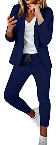 EMATOP Hosenanzug für Damen Zweiteiliger Business Anzug Set Slim fit Freizeitanzug Revers Büro Blazer Hose 2-Teilig Tracksuit Elegant Taillierter Jogginganzug Baumwolle Einfarbig Streetwear
