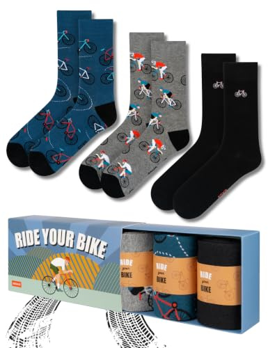 soxo Sport Calcetines Hombre Divertidos Algodon Regalos Originales Regalo Hombres 40-45 Bike 3 Pares