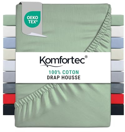 Komfortec Sábana Bajera Ajustable (180 x 200 cm, 100% algodón), Color Verde