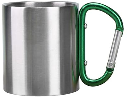 MiOYOOW Edelstahl Karabinerbecher, Doppelwandiger Campingbecher, Tragbarer Metallbecher mit Karabinergriff für Outdoor Camping, Reisen (300ml)