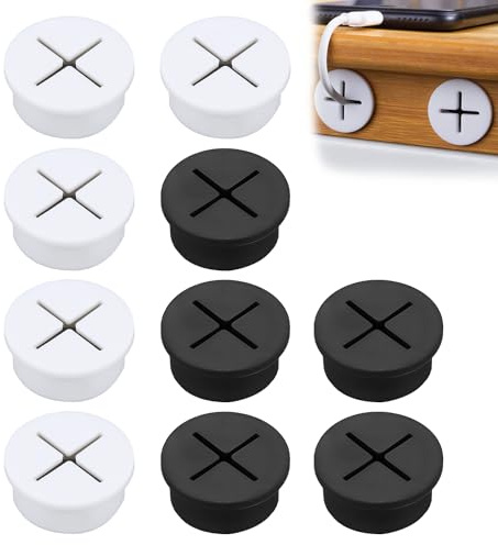 10 Pces Desk Grommets, Flexible Silicone Cable Grommets, Desk Cable Entry, Suitable for Home Desks, Office Desktops, Digital Product Display Desk Cable Organizers (Black & White, 25mm)